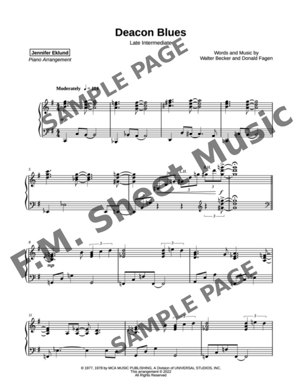 Deacon Blues (Late Intermediate Piano) By Steely Dan - F.M. Sheet Music ...